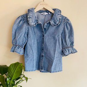 Puff Sleeve Denim Buttondown